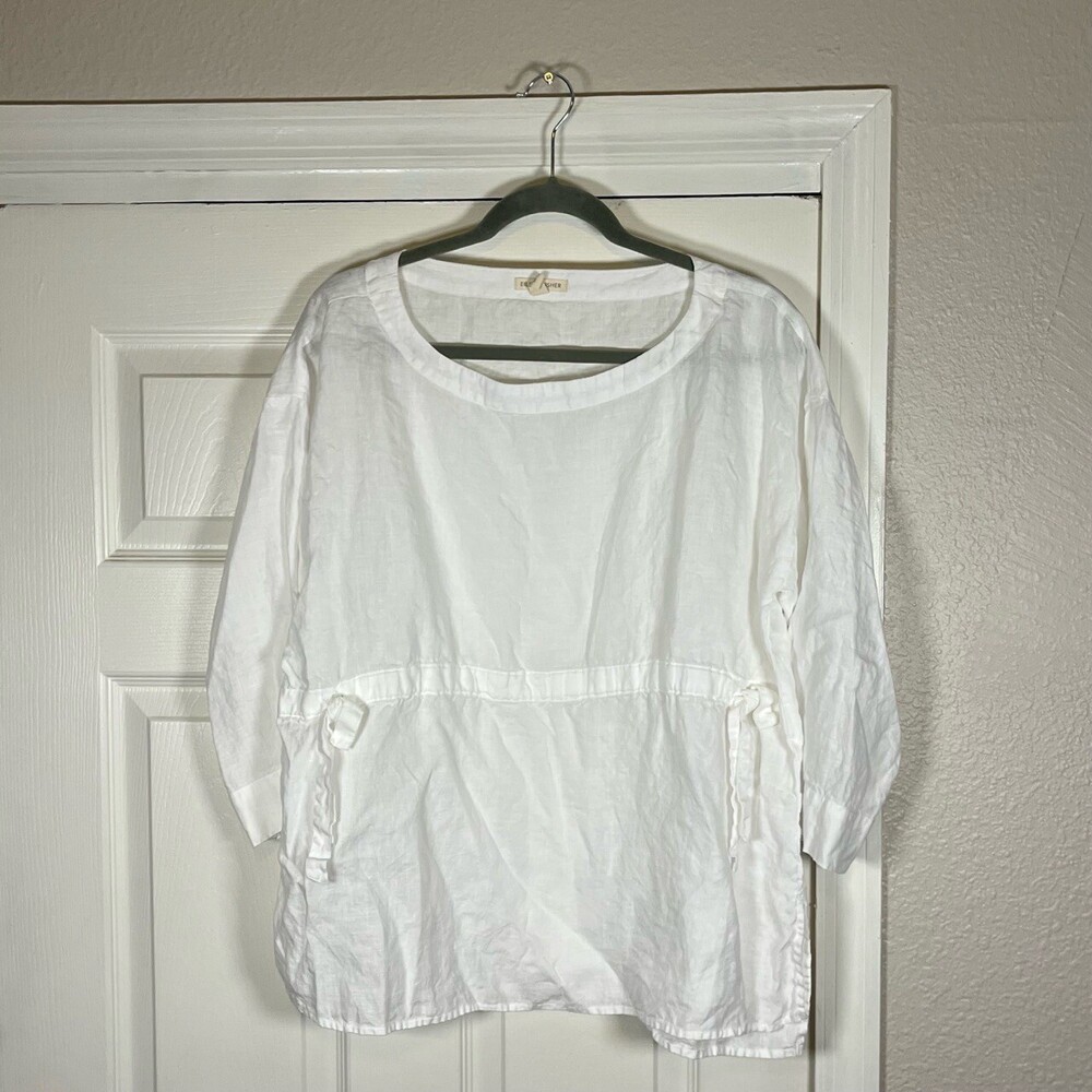 Eileen Fisher Top Organic Linen Gauze Stretch Mock Neck Oversized Tunic Blouse